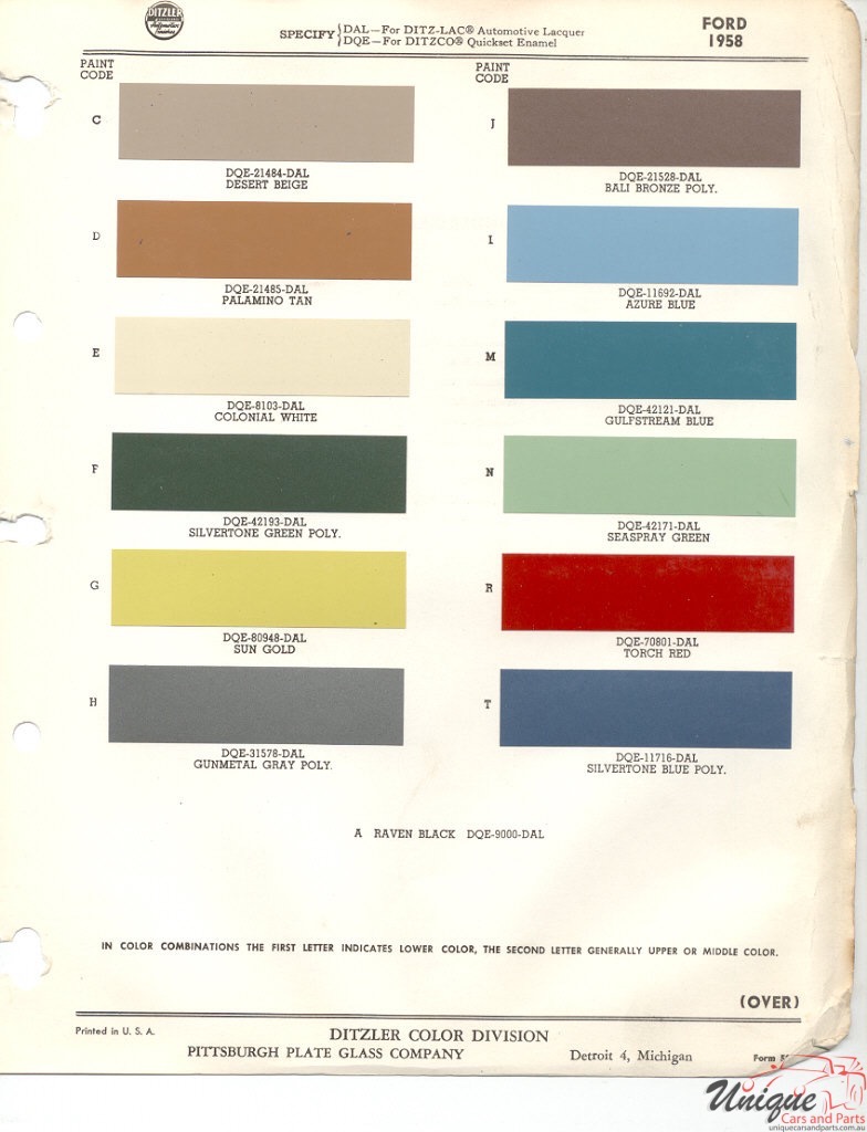 1958 Ford Paint Charts PPG